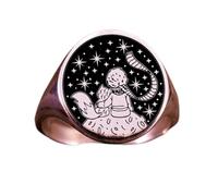 LKBEADS Der kleine Prinz aus 925er Sterlingsilber | Versilberter Ring | Siegelring in runder Form, 14 x 14 mm | Bandgröße US 5-12,5 Avelaibal | LKDR_0352