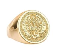 LKBEADS Erzengel Michael aus 925er Sterlingsilber | Vergoldeter Ring | Siegelring in runder Form, 15 x 15 mm | Bandgröße US 5-12,5 Avelaibal | LKDR_0671