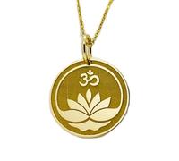 LKBEADS Halskette aus 925er Sterlingsilber, 25 mm|45,7 cm Kette|Om-Lotus-Anhänger|Halskette|Charm|Mehrreihige spirituelle Om-Yoga-Halskette|Handgefertigter Schmuck mit Goldplattierung|LK_PNK_00784