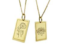 LKBEADS Halskette mit Anhänger in Form einer Lotusblume, vergoldet, 925er Sterlingsilber, rechteckiges Medaillon, botanische Blumengravur, Naturschmuck, Geschenk für Frauen und Mädchen