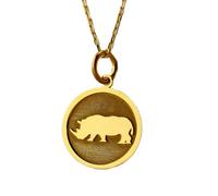 LKBEADS Halskette mit graviertem Nashorn-Münzanhänger, 24 mm, mit 45,7 cm langer Kabelkette | Sterlingsilber, vergoldet | Unisex-Schmuckgeschenk | LK_PNDN_1355