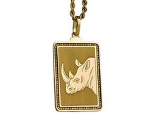 LKBEADS Halskette mit Nashorn-Anhänger aus 925er Sterlingsilber mit Goldplattierung, 45,7 cm lange Ankerkette, rechteckiger Anhänger, handgefertigter Unisex-Schmuck |LK_EMBO_00720