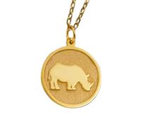 LKBEADS Halskette mit Nashorn-Anhänger aus 925er Sterlingsilber mit Goldplattierung, 45,7 cm lange Ankerkette, runder Anhänger, handgefertigter Unisex-Schmuck | LK_EMBO_00228