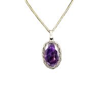 LKBEADS Halskette mit ovalem Anhänger aus natürlichem, violettem Amethyst in 925er Sterlingsilber an einer 45 cm langen Ankerkette - Schmuck für Damen und Herren |LK_S_GP_0011