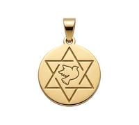 LKBEADS Halskette mit Taubenanhänger aus 925er Sterlingsilber |LK_NLC_01729 | Vergoldete runde religiöse Anhängerkette 22 mm großer gravierter Scheibenanhänger mit langer Ankerkette poliert