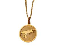LKBEADS Halskette mit Tyrannosaurus Rex-Anhänger aus |LK_NLC_00966 | Vergoldete runde T-Rex-Dinosaurier-Halskette mit 45 cm langer Ankerkette - prähistorisches Tierschmuck-Geschenk