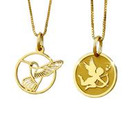 LKBEADS Kolibri-Cupido-Engel-Anhänger-Halsketten-Set, 2er-Pack, vergoldetes 925er Sterlingsilber, 28 mm Münzmedaillon, Vogel-Liebessymbol-Schmuck für Damen und Herren