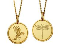 LKBEADS Libellen-Anhänger-Halsketten-Set, 2er-Pack, Natur-Tier-Insekten-Medaillon-Charm, 925 Sterling Silber, vergoldet, rund, gravierter Schmuck, Geschenk für Damen und Herren