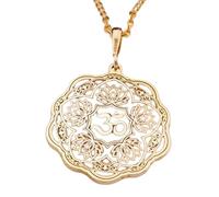LKBEADS Lotus Om Anhänger-Halskette aus 925er Sterlingsilber mit Goldplattierung, 45,7 cm lange Ankerkette, runder Anhänger, handgefertigter Unisex-Schmuck |LK_EMBO_00604