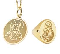 LKBEADS Madonna der Gnaden - Anhängerkette & Siegelring | LK_PCOM_0271 | Anhänger aus 925er Sterlingsilber, 24 mm, vergoldet, mit Jungfrau-Maria-Motiv, bedeutungsvolles Schmuckset