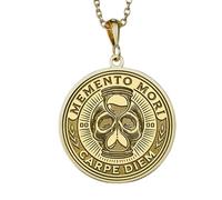 LKBEADS Memento Mori Anhängerkette aus 925er Sterlingsilber mit Goldplattierung, 45,7 cm lange Ankerkette, runder Anhänger, handgefertigter Unisex-Schmuck |LK_EMBO_00243