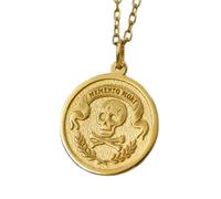 LKBEADS Memento Mori Anhängerkette aus 925er Sterlingsilber mit Goldplattierung, 45,7 cm lange Ankerkette, runder Anhänger, handgefertigter Unisex-Schmuck |LK_EMBO_00499