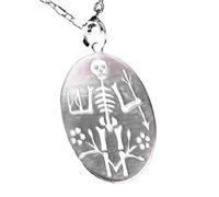 LKBEADS Memento Mori Anhängerkette aus 925er Sterlingsilber mit Silberplattierung, 45,7 cm lange Ankerkette, runder Anhänger, handgefertigter Unisex-Schmuck |LK_EMBO_00327
