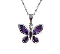 LKBEADS natürlicher Amethyst 20x14 mm Marquise & Birne facettiert lila Anhänger 925 Sterling Silber Schmetterling Halskette mit 18 Zoll Kabelkette Frieden spirituelle Heilung Stressabbau|gmpd_0178