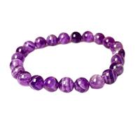LKBEADS natürlicher Amethyst-Edelstein 8 mm | runde Form, glatt geschliffener Stein | 7 Zoll | violetter Edelstein | Energie-Stretch-Armband | Heilarmband | handgefertigter Schmuck | LSB_01347
