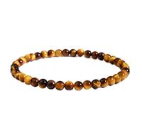 LKBEADS natürlicher gelber Tigerauge-Edelstein, 4 mm | runde Form, glatt geschliffener Stein | 7 Zoll | brauner Edelstein | Energie-Stretch-Armband | Heilarmband | handgefertigter Schmuck | LSB_02037