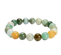 LKBEADS natürlicher Jade-Edelstein 10 mm | runde Form, glatt geschliffener Stein | 7 Zoll | mehrfarbiger Edelstein | Energie-Stretch-Armband | Heilarmband | handgefertigter Schmuck | LSB_01071
