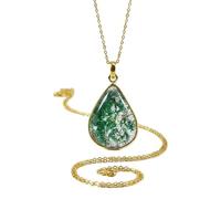 LKBEADS Natürlicher Lodolith, birnenförmig, grün, glatt geschliffen, 27 x 20 mm, Halskette mit 45,7 cm langer Ankerkette, handgefertigter Schmuck, Heil- und Astrologie-Accessoire |L_GMYP_0556