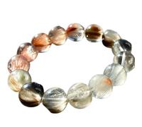 LKBEADS natürlicher Rutilquarz-Edelstein 15 mm | runde Form, glatt geschliffener Stein | 7 Zoll | mehrfarbiger Edelstein | Energie-Stretch-Armband | Heilarmband | handgefertigter Schmuck | LSB_00350