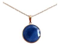 LKBEADS natürlicher Saphir 16x16 mm rund facettiert blau Anhänger 925 Sterling Silber runde Halskette mit 18 Zoll Kabelkette Weisheit Königlichkeit Wahrheit spirituelle Einsicht Geschenk |gmpd_0246