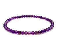 LKBEADS Natürliches Amethyst-Armband, 4 mm, glatt geschliffen, runde Edelsteine, lila, 18 cm (7 Zoll) dehnbar, für Damen und Herren, ideal als Geschenk für Meditation und Glück |L_STBC_00358_7.5