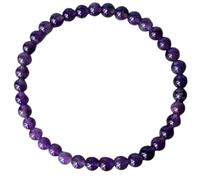 LKBEADS Natürliches Amethyst-Armband, 4 mm, glatt geschliffen, runde Edelsteine, lila, 18 cm (7 Zoll) dehnbar, für Damen und Herren, ideal als Geschenk für Meditation und Glück |L_STBC_00357_7.5