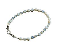 LKBEADS Natürliches australisches Opal-Gliederarmband (4 x 4 mm), Münzform, glatt geschliffen, weißer Stein, 18 cm (7 Zoll), stapelbar, handgefertigter Schmuck |LK_SLNK_00096