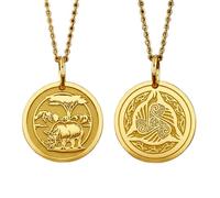 LKBEADS Rhino Safari Wildlife & Celtic Raven Trinity Knot Anhänger-Halsketten-Set, 2er-Pack, vergoldetes 925er Sterlingsilber, 28 mm rundes Münzmedaillon-Symbol-Schmuckstück für Damen und Herren