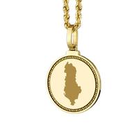LKBEADS Runde Medaillon-Halskette mit gravierter Albanien-Karte aus 925er Sterlingsilber (25 mm), vergoldet, für Reisende, Unisex, als Geschenkidee |LK_EGMP_0182