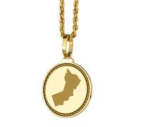 LKBEADS Runde Medaillon-Halskette mit gravierter Oman-Karte aus 925er Sterlingsilber (25 mm), vergoldet, für Reisen, Städte und Länder, Unisex, Geschenkidee |LK_EGMP_0080