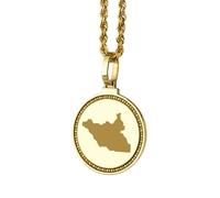 LKBEADS Rundes Medaillon (25 mm) aus 925er Sterlingsilber mit gravierter Südsudan-Karte, vergoldet, ideal als Geschenk für Reisende, Unisex |LK_EGMP_0084