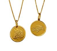 LKBEADS Wolf-Krokodil-Tieranhänger-Halsketten-Set, 2er-Pack, vergoldetes 925er Sterlingsilber-Münzmedaillon, Wildtier-Natursymbol-Schmuck, Damen Herren
