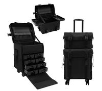 LKHDONG 2 In 1 Kosmetikkoffer Groß Kosmetik Trolley Friseurkoffer Schwarz Makeup Beautycase mit 8 Schubladen und Rollen, Multifunktional Beauty Tools Trolley für Nageltechnikern, Kosm