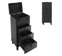 LKHDONG Kosmetikkoffer Schminkkoffer Kosmetik Trolley mit 3 Schubladen, Friseurkoffer Make-up Koffer mit Rollen & Teleskopstange, Abschließbarer (Schwarz-2)