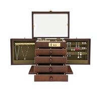 LKHDONG Schmuckkasten Holz Schmuckschrank mit Schloss, Schmuckaufbewahrung 5 Schichten + 2 Ausklappbare Schränke, Schmuckbox Vintage Schmuckschatulle Allzweck Schmuckkoffer (Zahlenschloss)