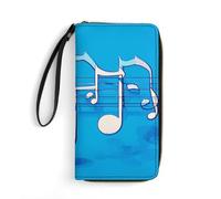 LKHDS Kleine Ledertasche mit Handgelenk, blaue Musiknoten, bedruckt, echtes Leder, Geldbörse für Damen und Herren, exquisite und personalisierte tragbare Geldbörse, weiß, 19,7 x 10,5 cm, weiß,