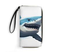 LKHDS Kleine Ledertasche mit Handgelenk, blauer Hai-Aufdruck, echtes Leder, für Damen und Herren, exquisite und personalisierte tragbare Geldbörse, weiß, 19,7 x 10,5 cm, weiß, 19.7x10.5cm