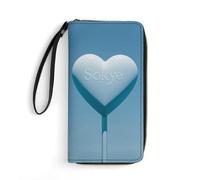 LKHDS Kleine Ledertasche mit Handgelenk, blaues Herz, bedruckt, echtes Leder, für Damen und Herren, exquisite und personalisierte tragbare Geldbörse, weiß, 19,7 x 10,5 cm, weiß, 19.7x10.5cm