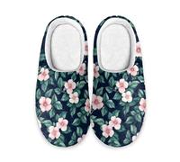 LKHVGY Damen Winterffy Plüsch Hausschuhe Fell Fuzzy Hausschuhe Blumendruck Hausschuhe Warme Weiche Baumwolle Schuhe für Indoo, Rosa Blumen, 11/11.5 UK Wide