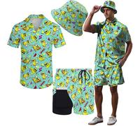 LKHVGY Hawaiianische Herren-Outfits, 2-teilig, Rave-Enten-Shirts, Shorts, tropisches Set mit Hut, Ente und Hut, Geometrische Ente, S