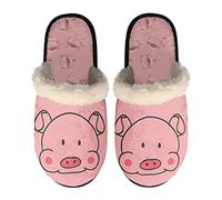 LKHVGY Niedliche Baumwoll-Hausschuhe für Damen und Herren, warme Flanell-Hausschuhe, rutschfest, Herbst, Winter, Innenschlafzimmer, Rosa, Schwein, X-Small X-Narrow