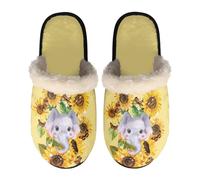 LKHVGY Niedliche Tier-Hausschuhe, weich, leicht, grün, warm, Winter, dünnes Fell, flauschig, für den Innenbereich, Sonnenblume Elefant, X-Small