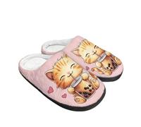 LKHVGY Süße Damen-Hausschuhe, Winter, Katzendruck, weich, Plüsch, warm, rutschfest, flauschig, Größe 36-46, Bubble Milk Tea Cat, 38/39.5 EU Weit