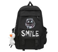 LKMB Schulrucksack Student Rucksack Süßes Lächeln -Paar Rucksack Mit Großer Kapazität Flip Bag Rucksack-schwarzer Smiley