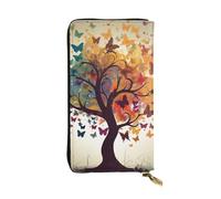 LKTPSKQRY Damen-Geldbörse, Leder, schmal, lang, Kartenhalter, Reißverschluss, Clutch, Baum mit Schmetterlingen, Reise-Geldbörse