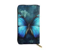 LKTPSKQRY Damen-Geldbörse, Leder, schmal, lang, Kartenhalter, Reißverschluss, Clutch, blau, Schmetterlingsmuster, Reisegeldbörse