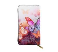 LKTPSKQRY Damen-Geldbörse, Leder, schmal, lang, Kartenhalter, Reißverschluss, Clutch, Farbe, Schmetterling, Blume, Reisegeldbörse