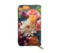 LKTPSKQRY Damen-Geldbörse, Leder, schmal, lang, Kartenhalter, Reißverschluss, Clutch, farbige Blumen, Reisegeldbörse