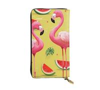 LKTPSKQRY Damen-Geldbörse, Leder, schmal, lang, Kartenhalter, Reißverschluss, Clutch, Flamingo und Wassermelone, Reisebrieftasche