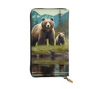 LKTPSKQRY Damen-Geldbörse, Leder, schmal, lang, Kartenhalter, Reißverschluss, Clutch, Fluss, Bär, Mutter, Reise-Geldbörse